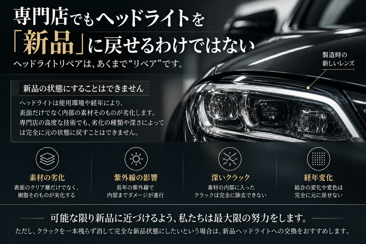 専門店でもヘッドライトを「新品」に戻せるわけではない