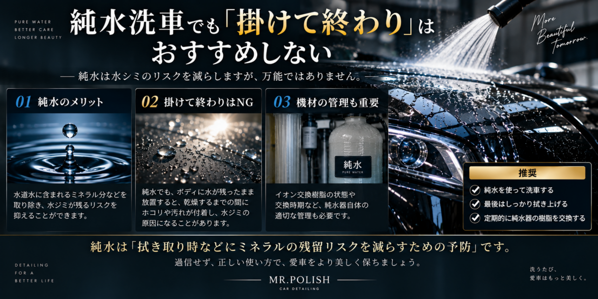純水洗車でも「掛けて終わり」はおすすめしない