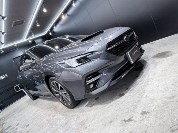 新車 スバル レヴォーグSTI（マグネタイトグレー・メタリック）｜親水系スタンダードコーティング＋ヘッドライトプロテクションフィルム施工 ／ 神奈川県横浜市港南区A様より