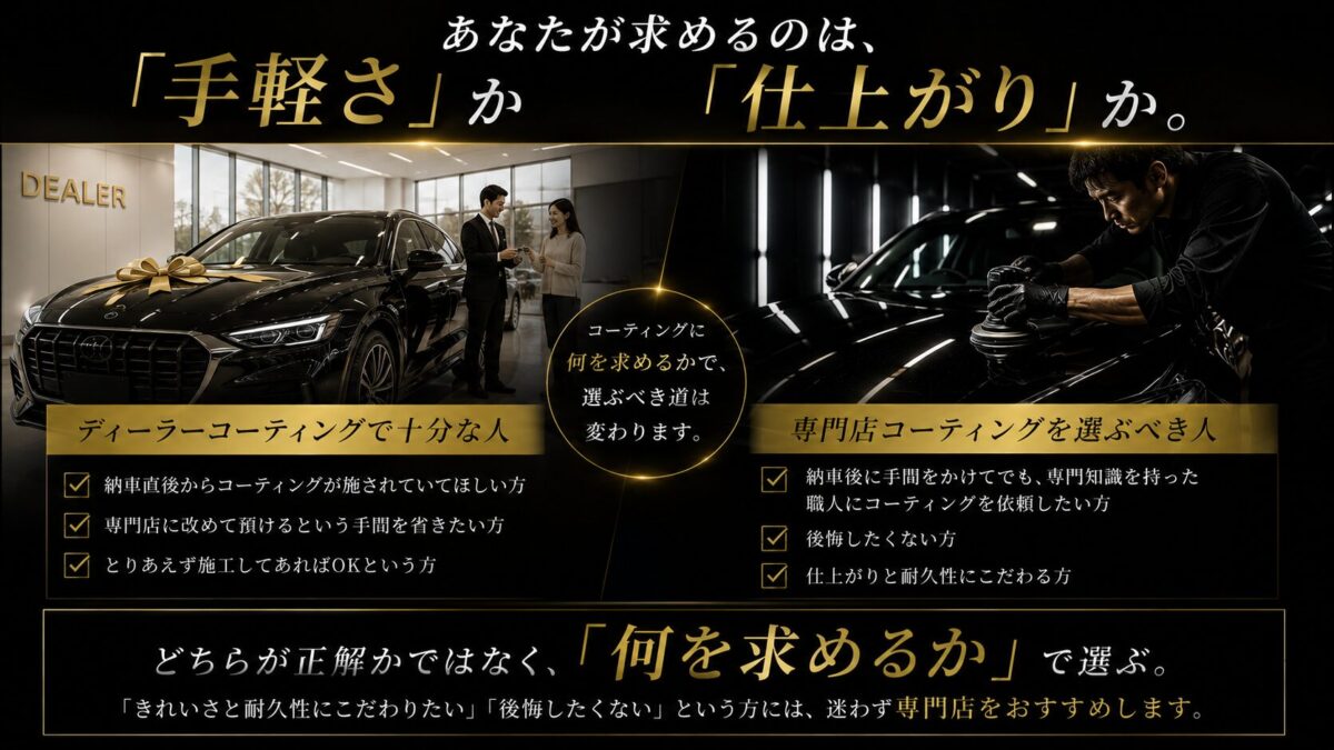 ディーラーコーティングで十分な人・専門店を選ぶべき人