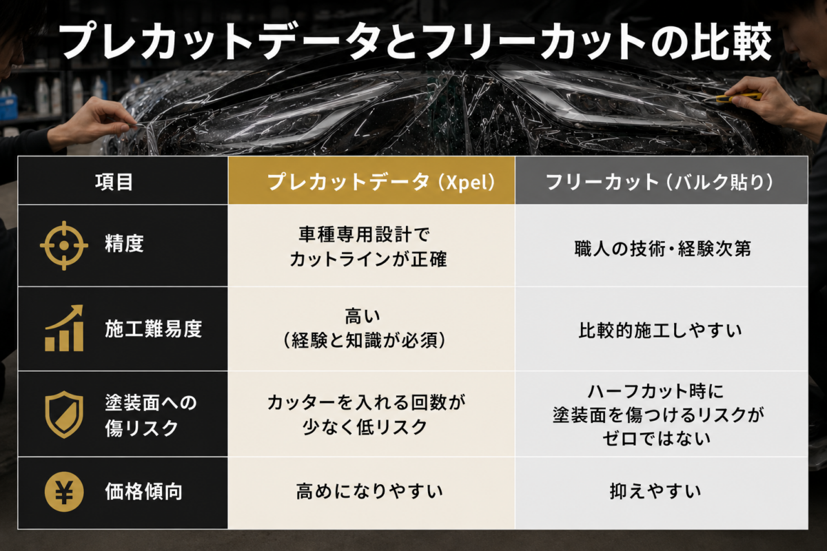 プレカットデータとフリーカットの比較